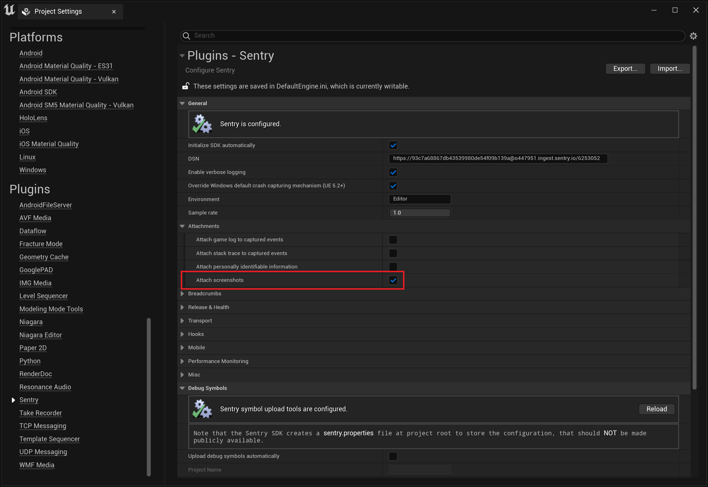 Options Screenshot Configuration