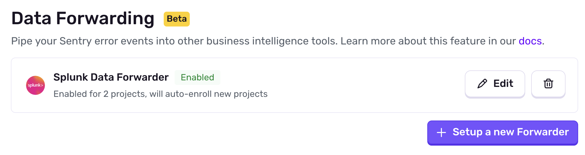 Data forwarding edit list page